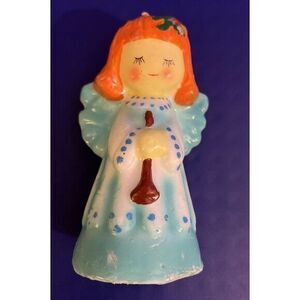 Vtg Christmas Girl Angel Wax Candle core 1970s Wings Music Choir Heaven Figurine